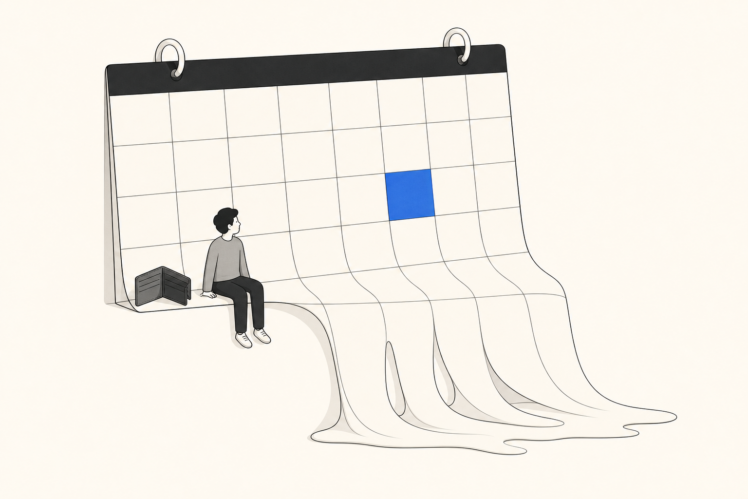 A 30-day calendar running into overtime next to payment terms with a real due date